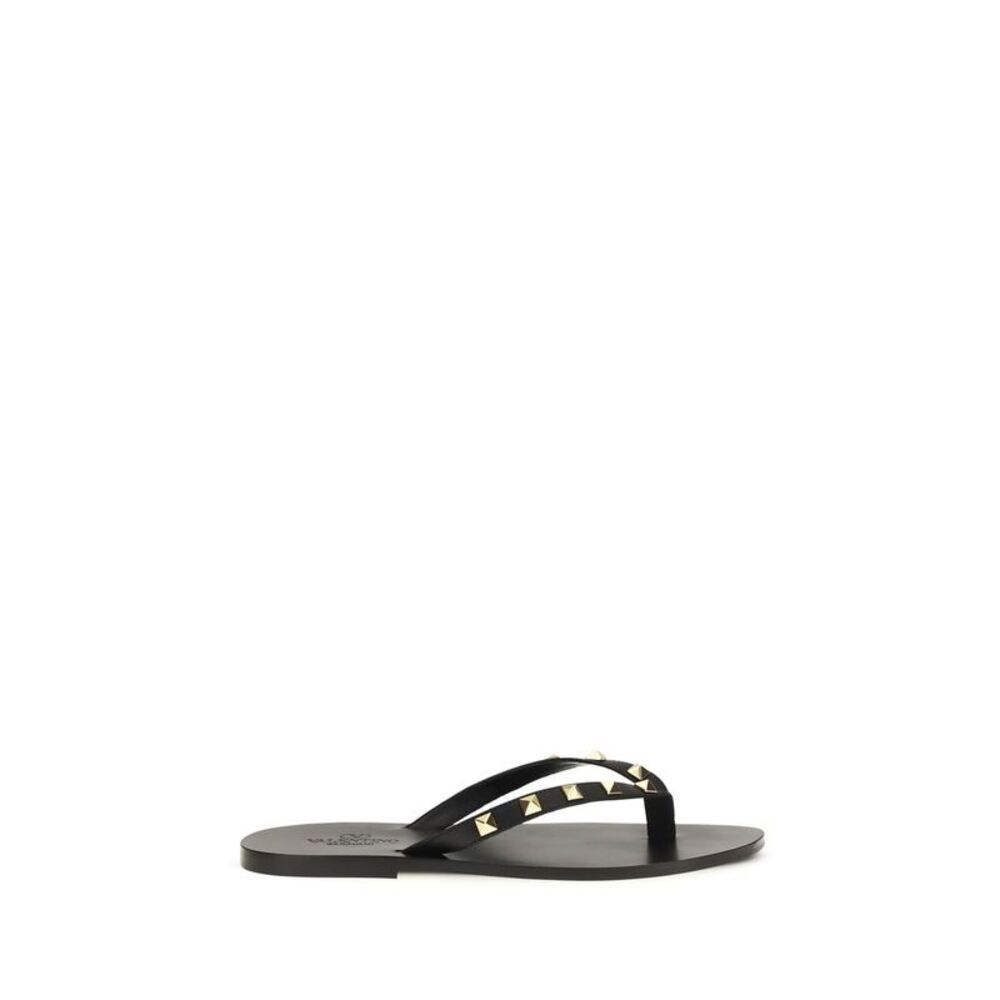 Valentino Garavani Black Calf Leather Bos Taurus Flip-Flop Men's Sandals